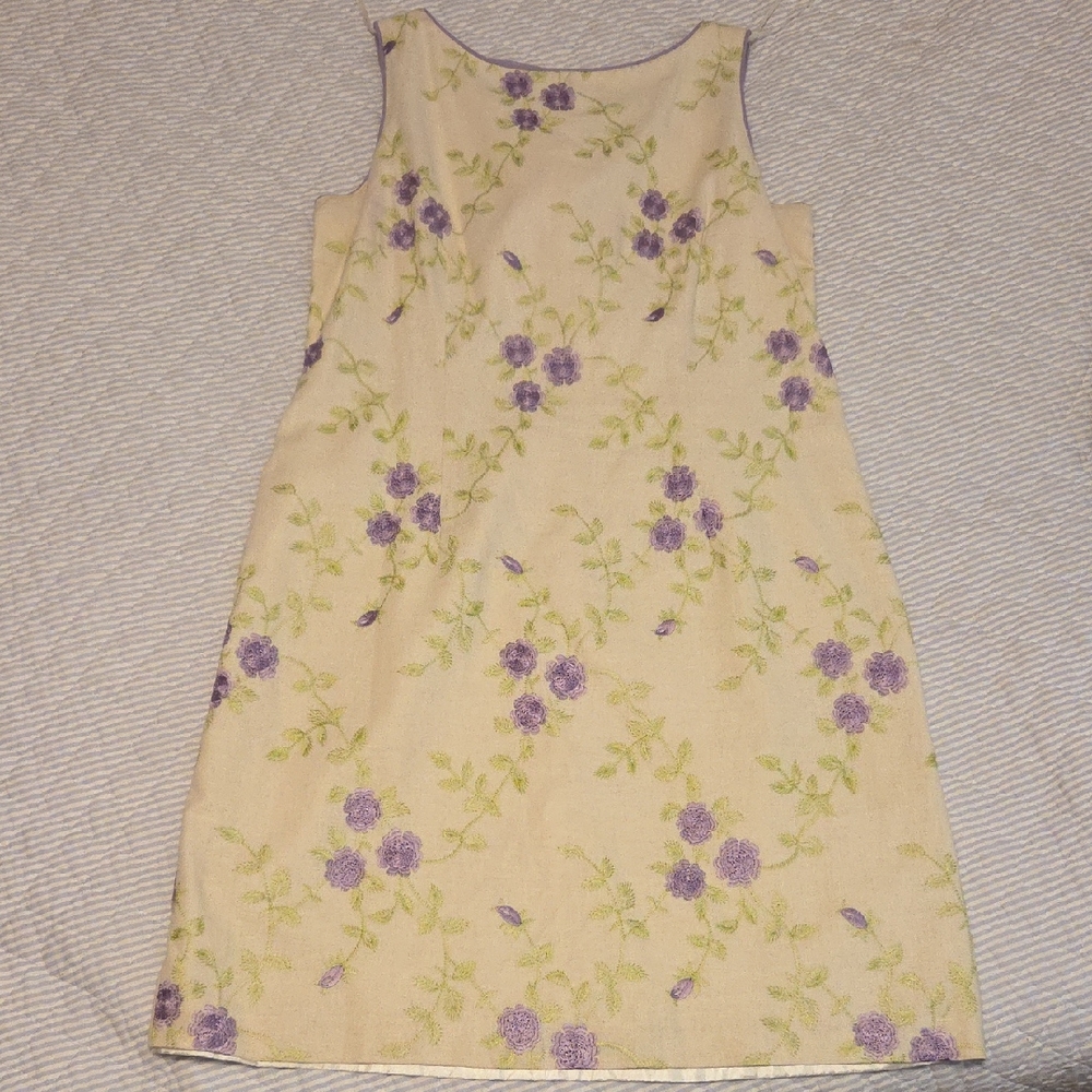 Vintage Sheri Martin High Neck Cream and Purple Floral Mini Dress Size 14